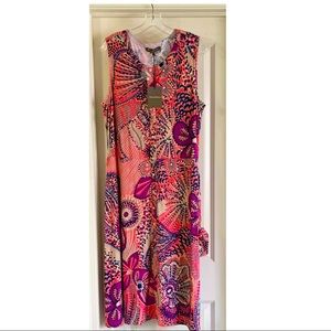 Tommy Bahama Sz XL Print Midi Length Dress Carnival Lights Coral Sleeveless NWT